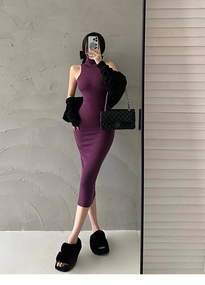 Rot Dünne Sexy Rollkragen Midi Kleid Frauen Abend Party Damen Elastische Hüfte Wrap Elegante Bodycon Kleider Y2k Kleidung.