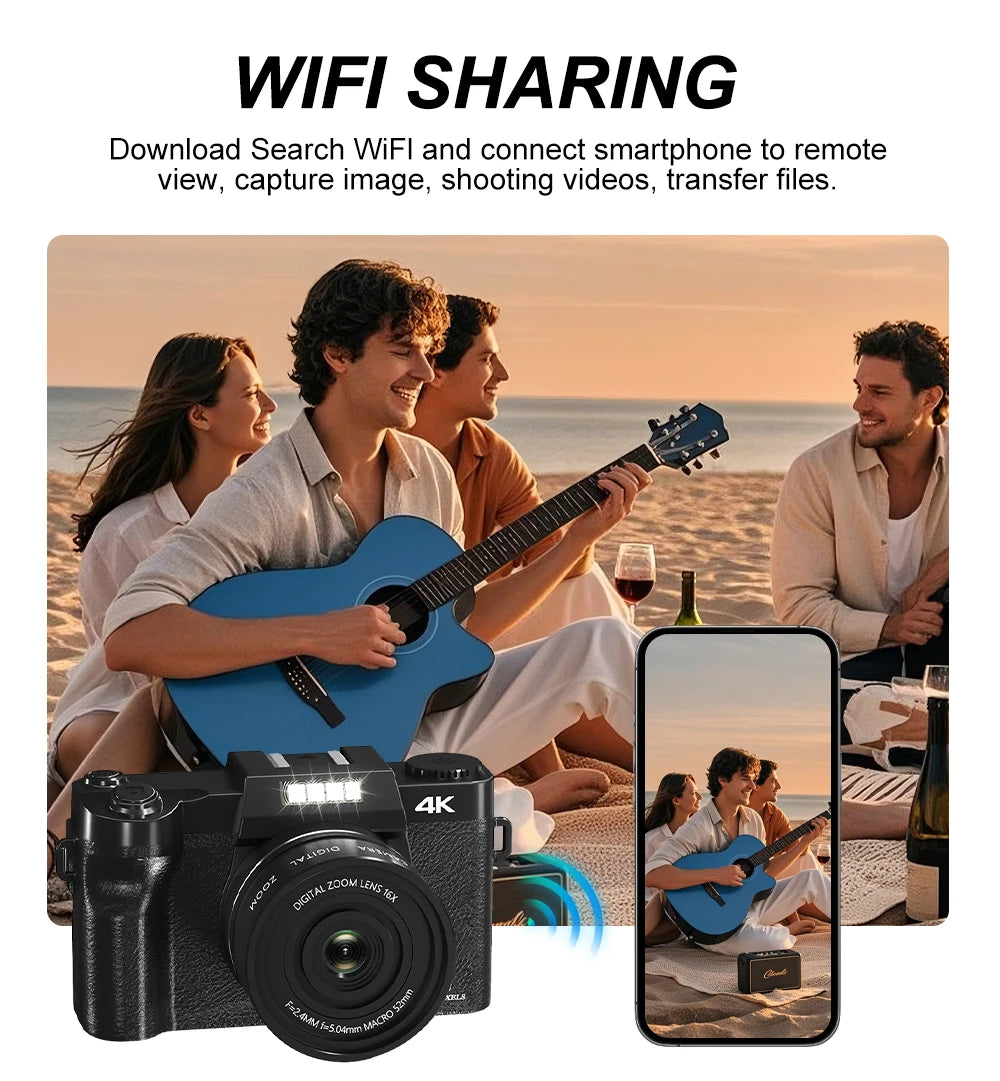 Ourlife AC800 Compact Digital Photography Camera 4K WiFi Webcam Retro Vlog Recorder YouTube 3" Screen 16x Digital Zoom Camera.