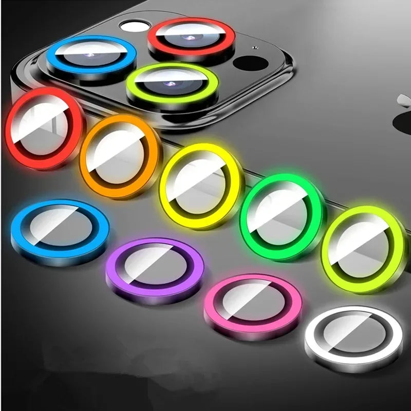 Night Light Luminous Metal Glass Camera Lens Protector for IPhone 16 15 14 1311 Pro Max Plus 12 Mini 16Pro Ring Lens Film Cover.