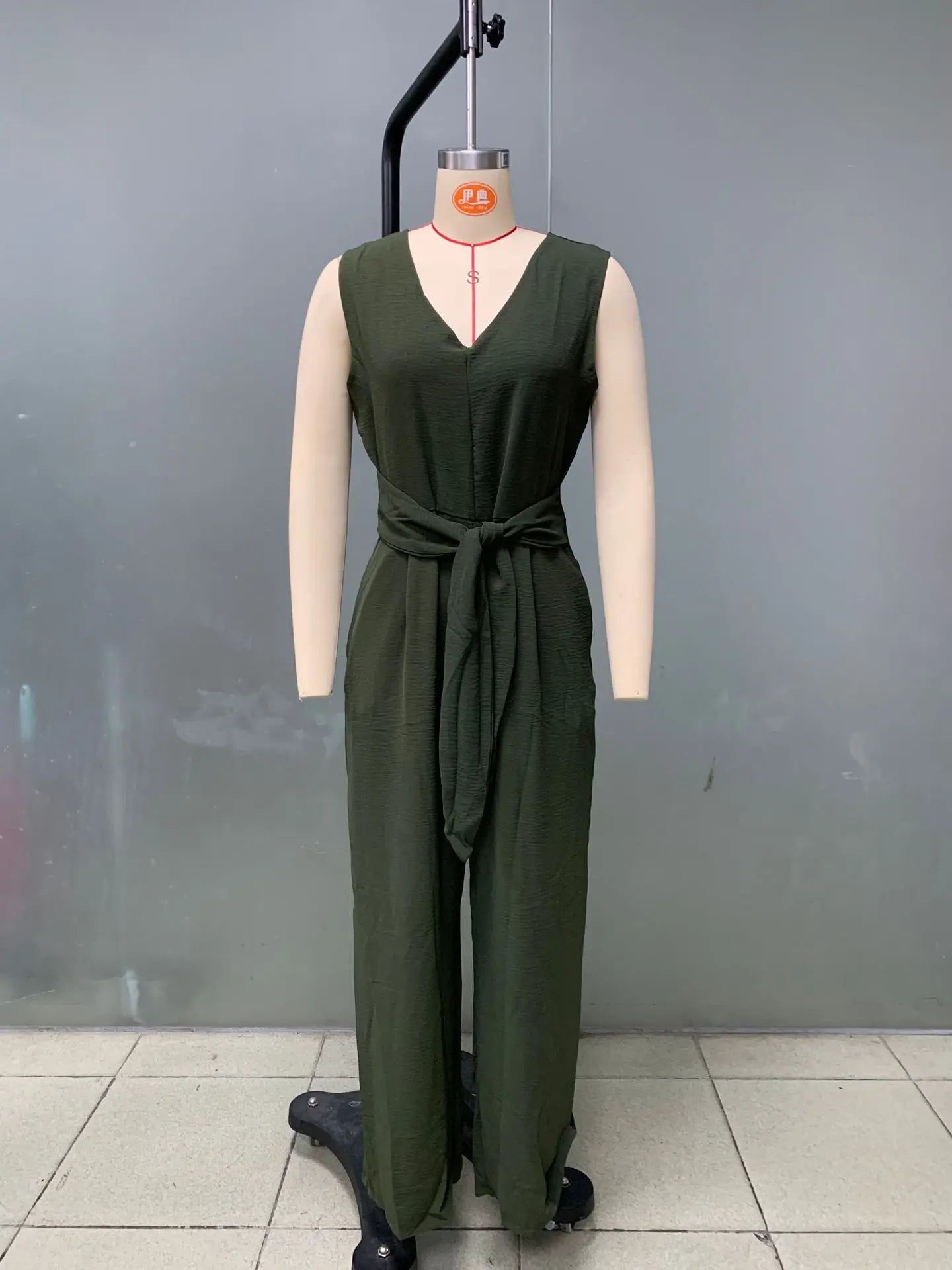 Summer High Waist Lace-up Jumpsuits Women 2025 New Sleeveless V-neck Side Pocket Solid Casual Jumpsuit Office Ladies Rompers.