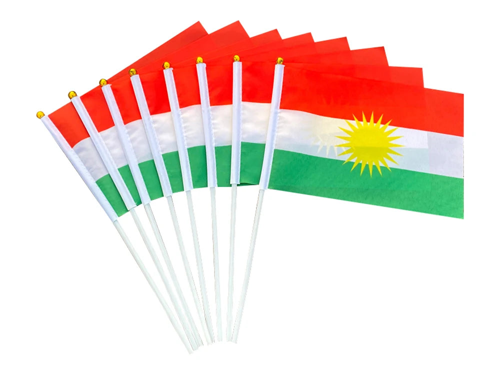 xvggdg  100pcs 14 * 21cm  plastic Stick Kurdish hand flag   waving  National   Kurdistan   banner.