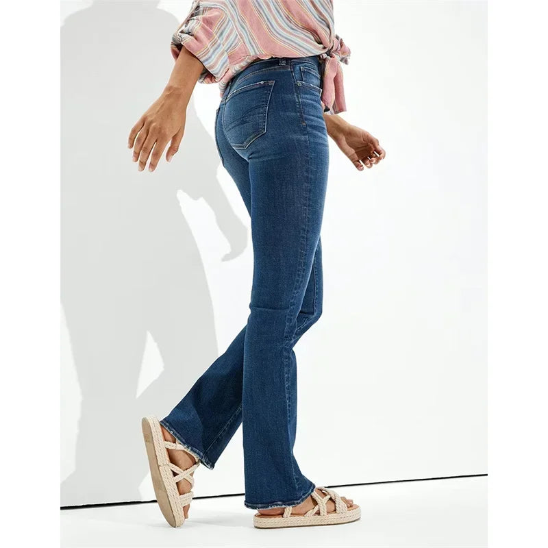 Women High Waist Hip Lift Straight Jeans Four Seasons Casual Slim Denim Pants Daily Female Comfortable Office Commuter Trousers.