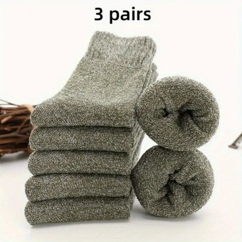 Men's thick warm towel socks 3 pairs of casual solid color mid-calf socks winter men's socks