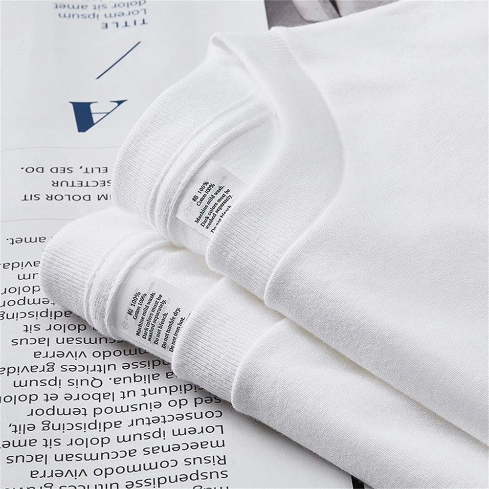 2PCS 100% Cotton Solid T Shirts Men's and Women's Short Sleeve White Tees Casual Breathable Loose Round Neck T-shirt Couple Tops.