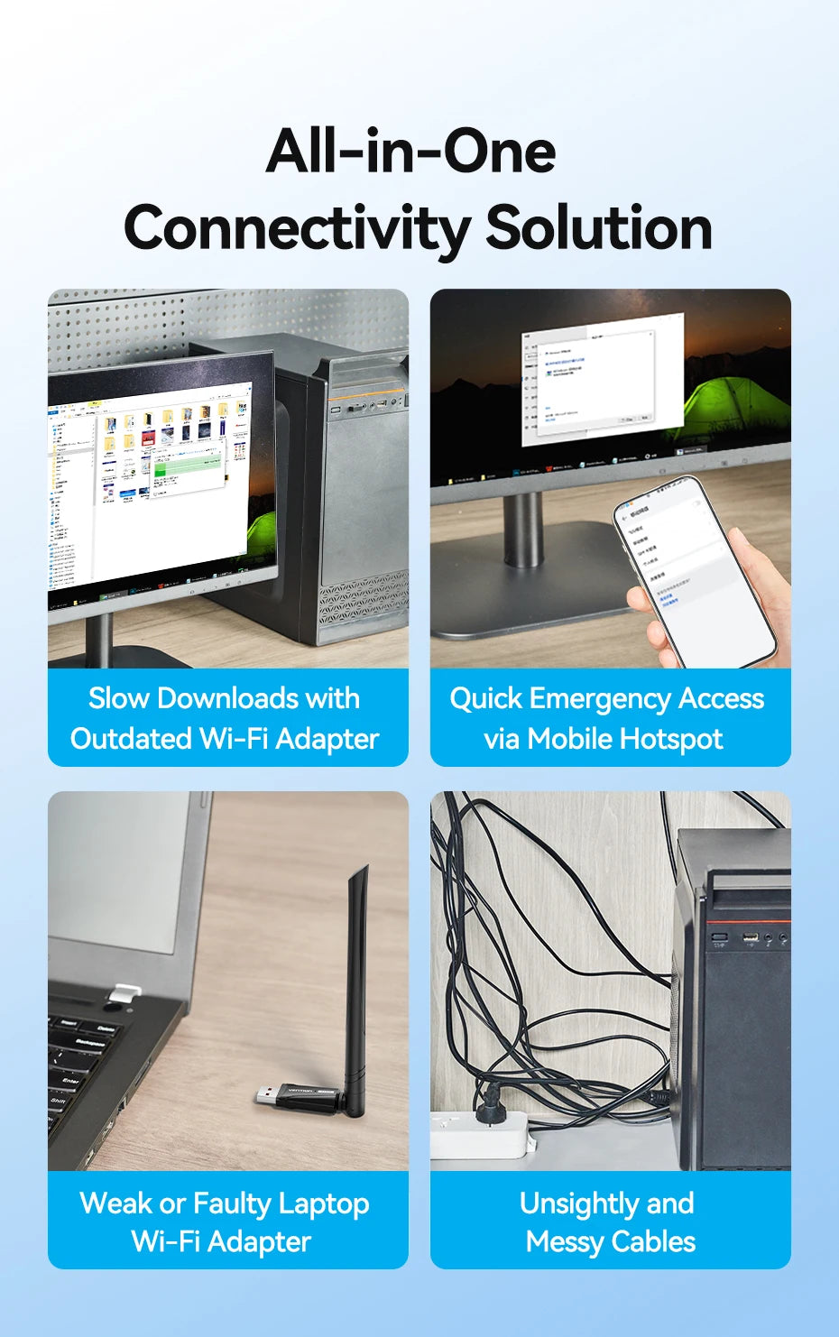 Vention New USB WiFi 6 Adapter 5G/2.4G 600Mbps Wireless WiFi Receiver Antenna Network Card Dongle LAN for Laptop PC Win 10/11.