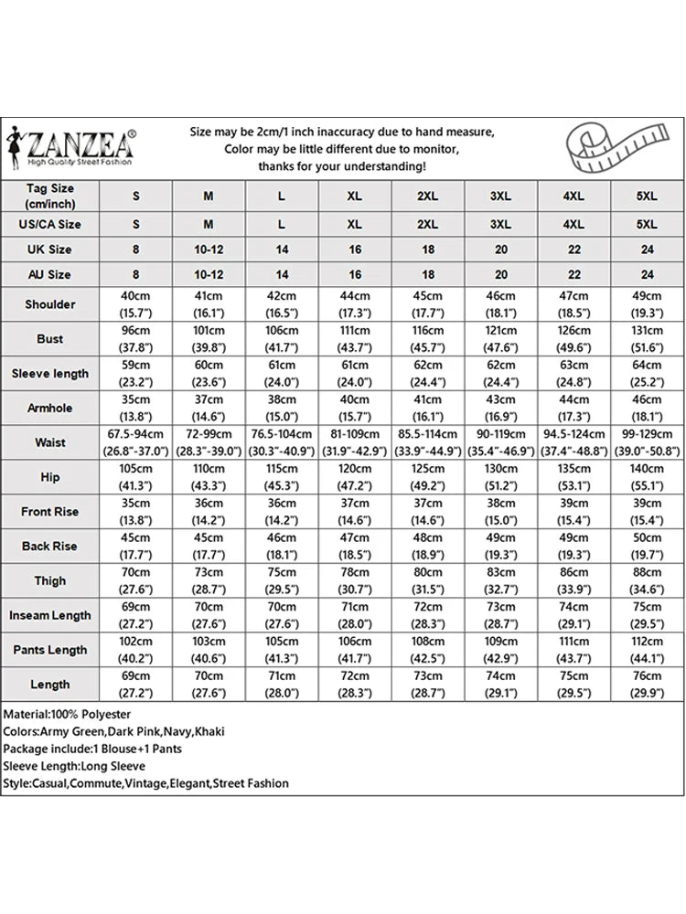 ZANZEA Autumn Fashion 2 Pieces Sets Women V-Neck Long Sleeve Blazer & Wide Leg Pants 2pcs Suits Office Commuting Solid Pant Sets.