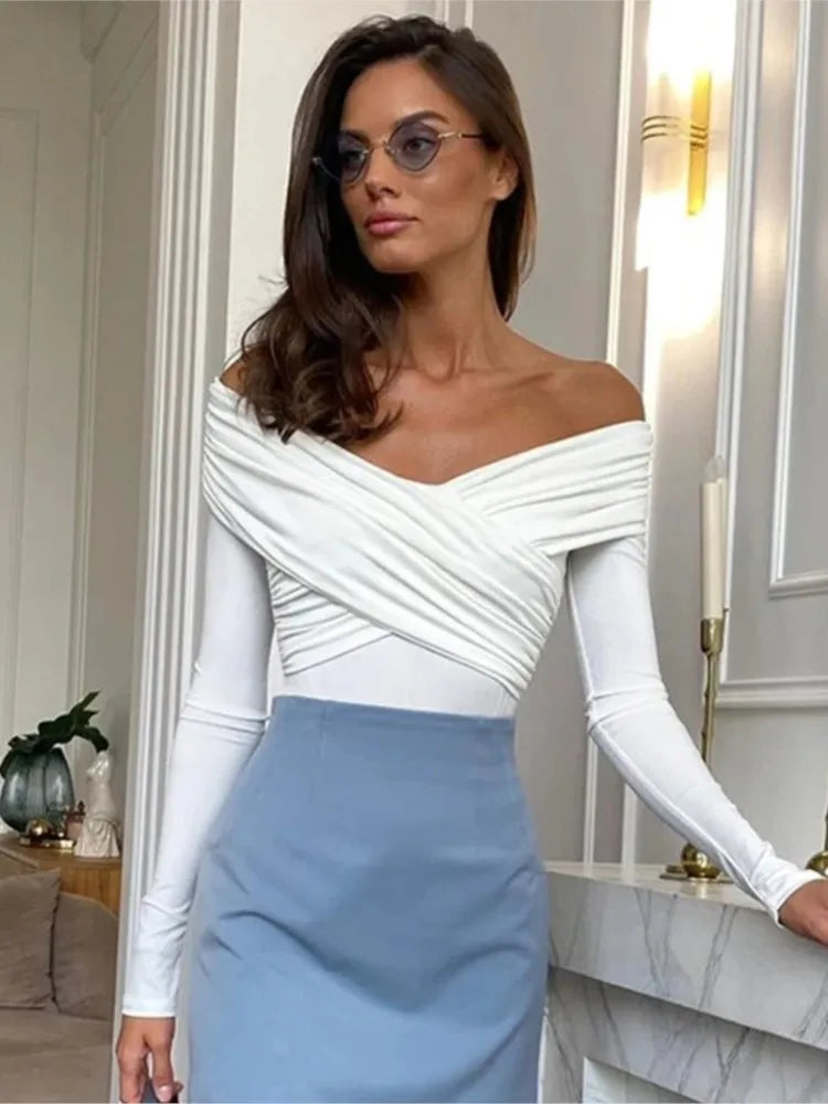 Sexy Hot Girl Slim Jumpsuits Women Fashion Solid Color Folds Corset Bodycon Crossed Bodysuits Long Sleeves Trendy Lady Rompers.