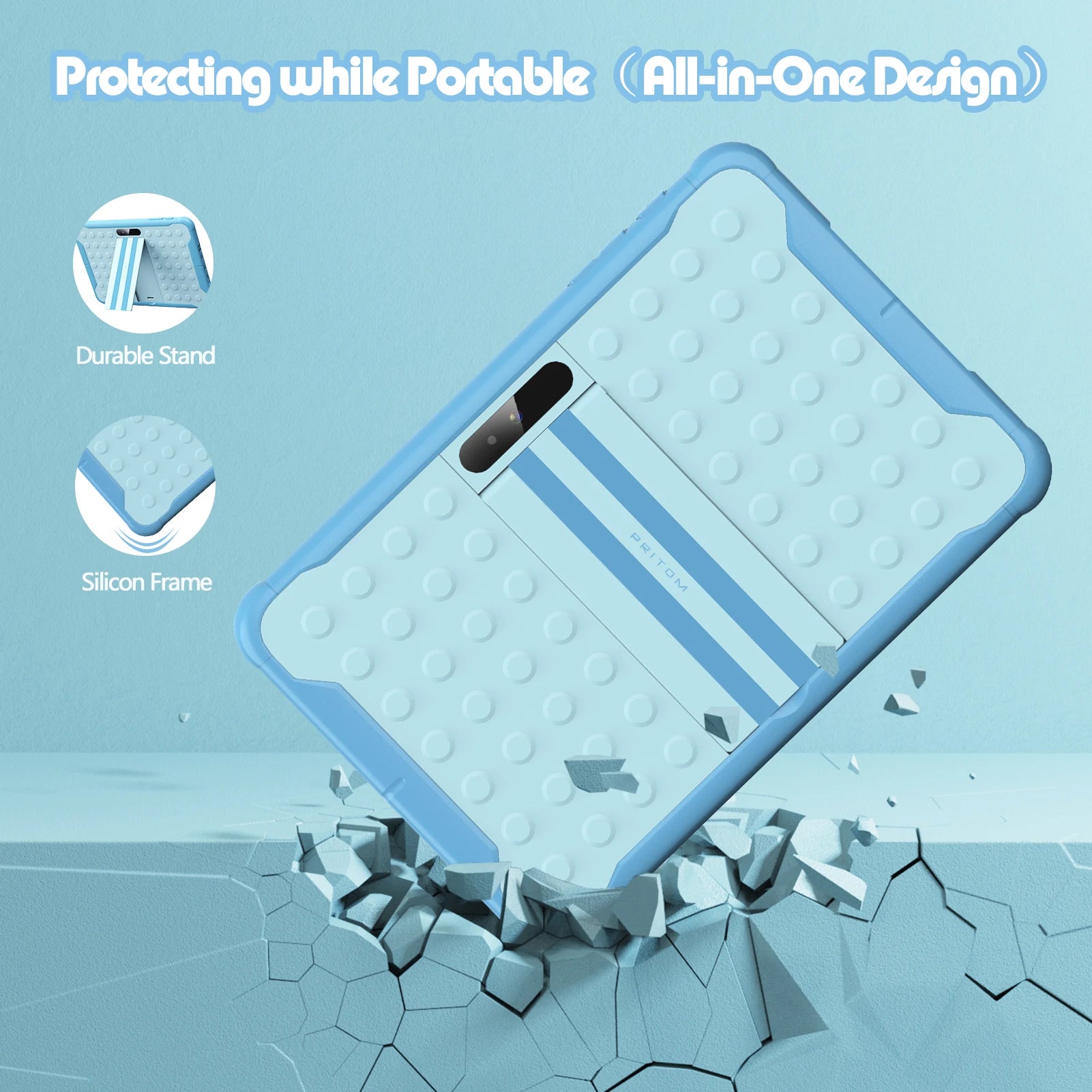 Pritom 10 Inch Kids Tablet Android 13 Go WIFI Quad Core Processor 2GB RAM 64GB ROM YouTube with Case.