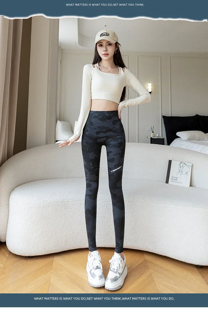 Women Camo Shark Pants High Waist Pocket Leggings Big Size Stretchy Casual Pants Fashion Skinny Yoga Fitness Pants.