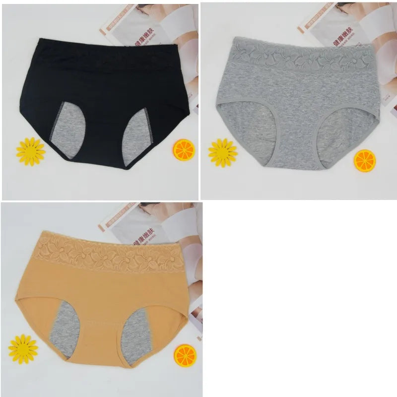 3 Pcs Women's Cotton Briefs Menstruation Underwear Leak Proof Sanitary  With Menstrual Bamboo Fancy Low Waist Slimming Panties