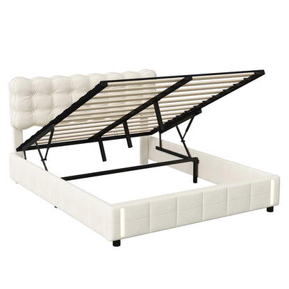 Lazyspace Polsterbett mit Kopfteil, hydraulisches Bett mit Stauraum und LED, für Jugendliche, Erwachsene, Samt, ohne Matratze, 160 x 200 cm