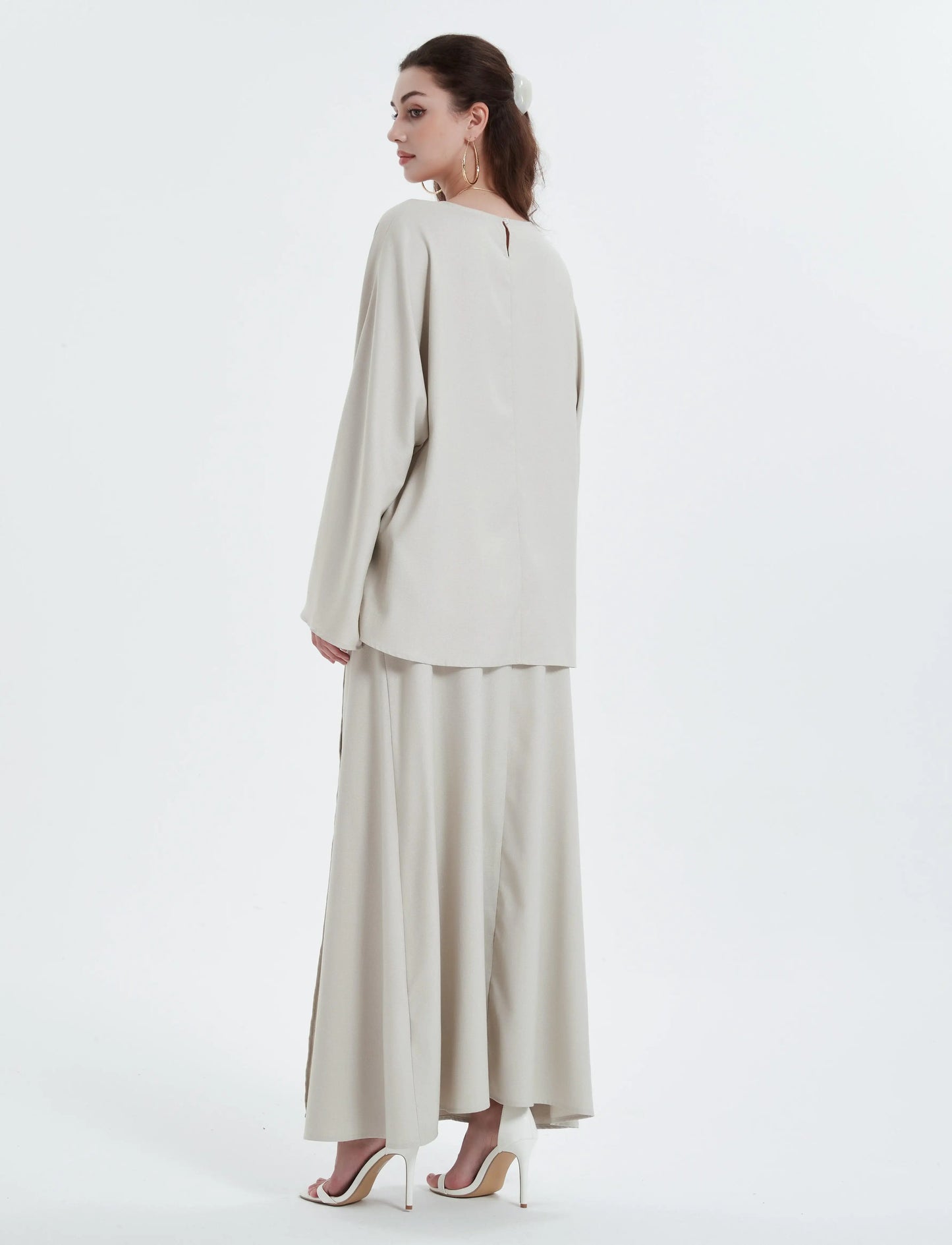 Ramadan kebaya Solid Color Simple Loose tunic with slit waist sleeve abaya Muslim Dresses.