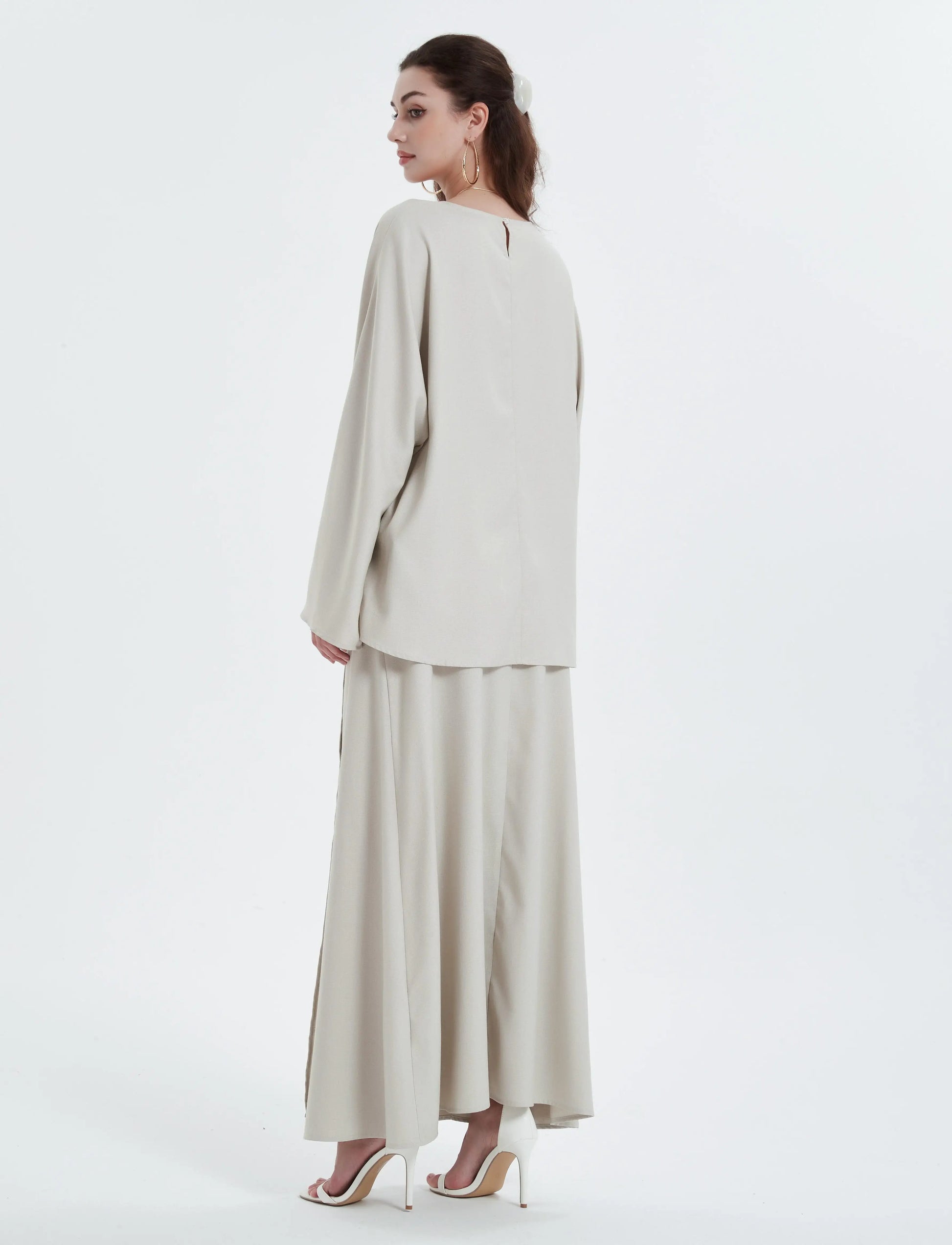 Ramadan kebaya Solid Color Simple Loose tunic with slit waist sleeve abaya Muslim Dresses.