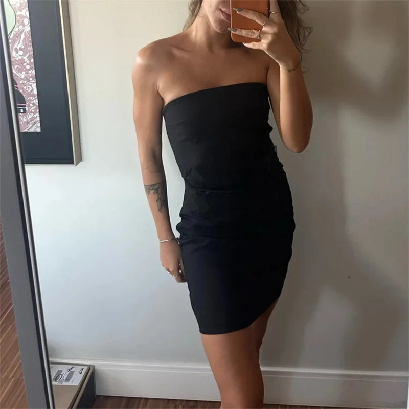 MUJER Off Schulter Mini Kleid Frau Blau Schwarz Weiß, Figurbetontes Kleid Frauen Backless Ärmellose Sommer Sexy Party Kurze Kleider.