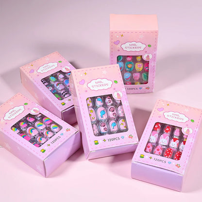 120pcs/box Pink Cartoon Children Press On Nails Candy Color Unicorn Cat Bunny Kids Full Cover False Nail Girls Party Nail Decora.