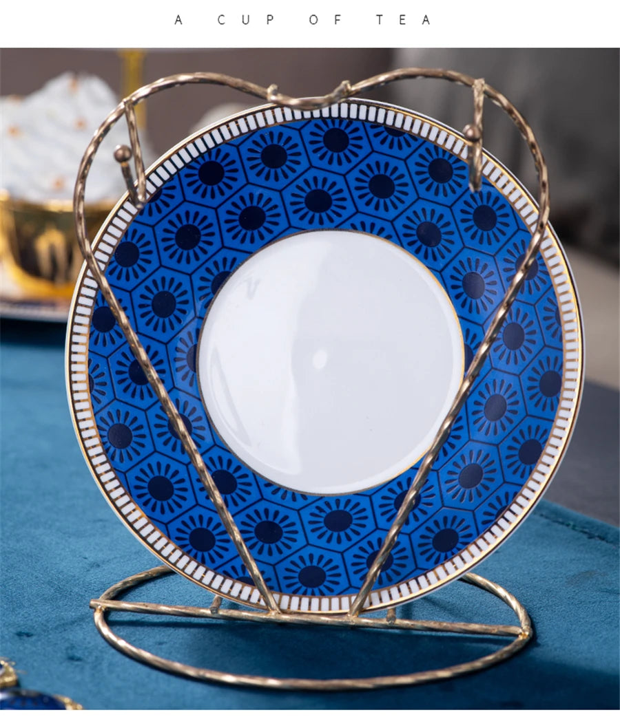 Elegant Cup and Saucer Set Bone China Sugar Jar Milk Jug Coffee Pot Set Cyan Magnolia Home English Mug Teaset Dessert Plate