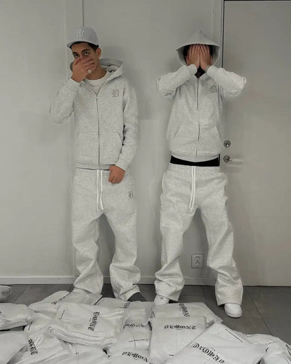 New embroidered retro pattern zipper hoodie Y2K men clothing Harajuku women clothing casual sweatpants couple suit tracksuit.