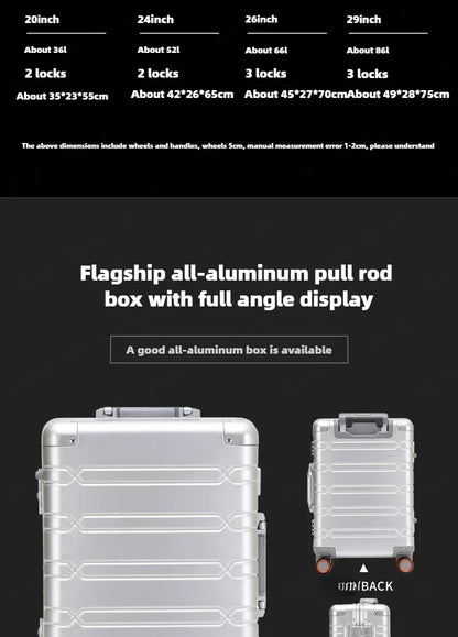 Trolley-Koffer mit großer Kapazität, Reisetasche, Reise-Koffer aus Aluminium-Magnesium-Legierung, Business-Rollgepäck.