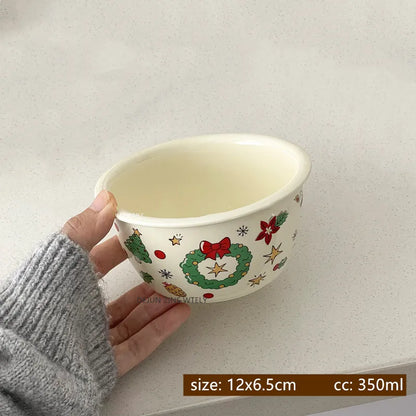 Cute Ceramic Plates Christmas Party Desserts Cake Plates Children's Breakfast Milk Cups Household Kitchen Ceramic Noodle Bowls.