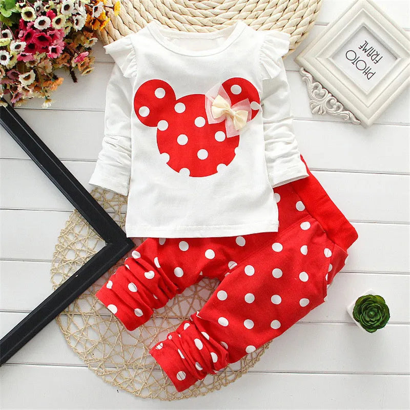 Stumbling toddler girl cartoon long sleeved set T-shirt+pants 2-piece children's fashion baby jacket newborn cotton set.