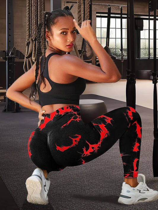 Women's tie-dye high-waist yoga sweatpants tummy control high-elastic fitness running sports leggings sportswear.
