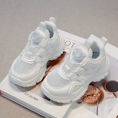 Kids Running Shoes Rotating Button Children Sports Shoes Mesh Breathable 2025 Brand New Children Sneakers Thick Comfortable.