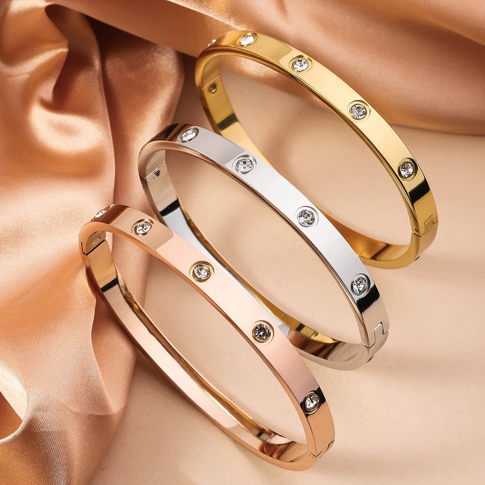 UILZ 316L Stainless Steel Exquisite Nail Brand Bracelets For Women American Trendy Shining Zircon Screw Not fading Bangle Gift.