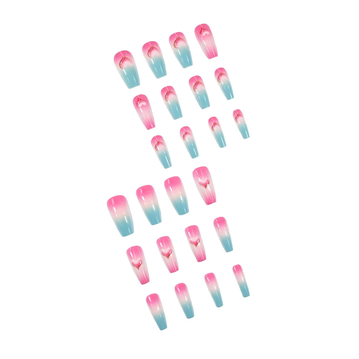 24pcs/set Medium long square fake nails for women girls cute heart flowers feather butterfly design press on false nail art tips