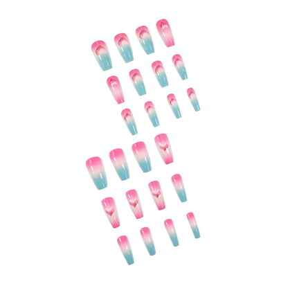 24pcs/set Medium long square fake nails for women girls cute heart flowers feather butterfly design press on false nail art tips