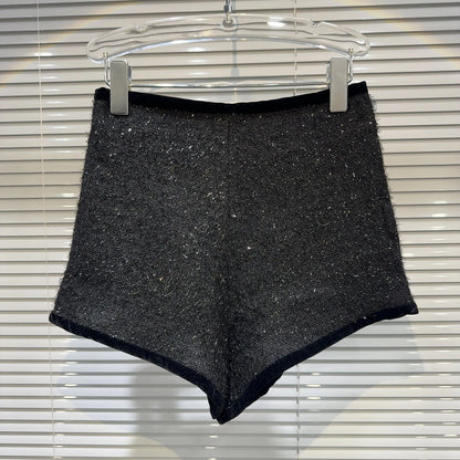 Trendy Women's Solid Color Bright Silk Woolen Shorts 2024 Autumn Fashion New Items High Waist Short Pants Female