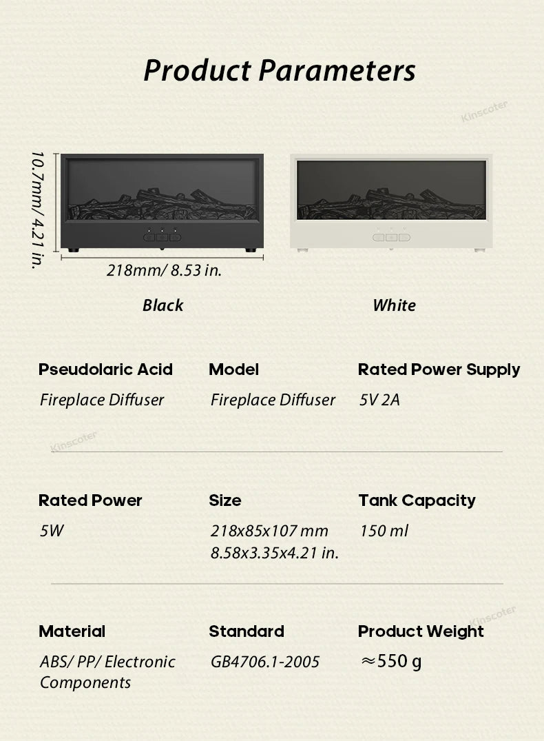 Simulated Fireplace Aroma Diffuser Essential Oil Flame Air Humidifier Remote Control Colorful Ambiance Night Light Creative Gift.