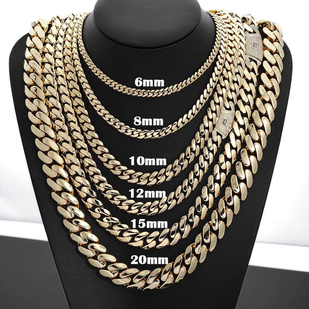 6/8/10/12/15/20mm Monaco Cuban Chain Necklace Hip Hop 14k Gold Plating Cuban Chain Bracelet Hip Hop Jewelry.