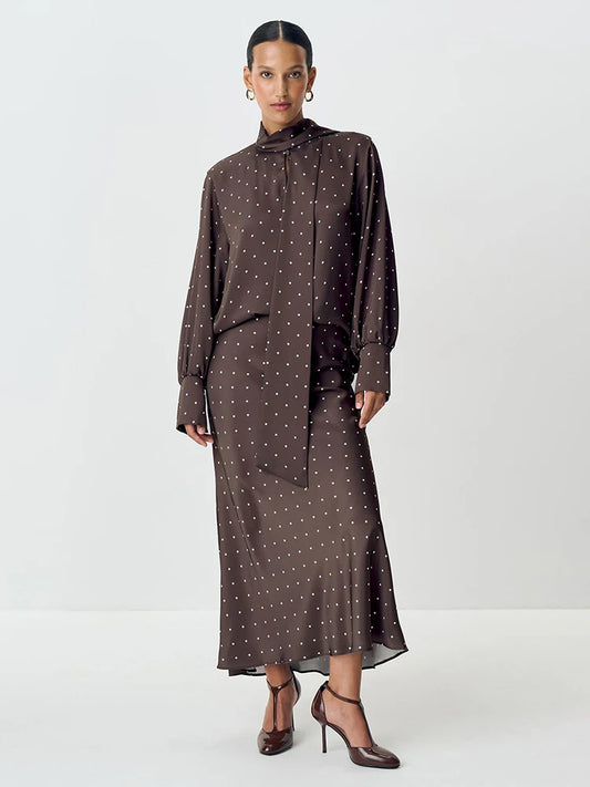 Blifanbo  Polka Dot High Waist Midi Skirt For Women Stain Slim Elegant Bodycon Midi Skirt Autumn fashion Female Skirt Streetwear.