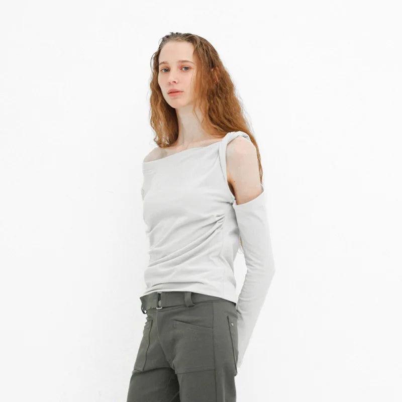 PixieKiki Twisted Hollow Out Off Shoulder Long Sleeve Tops 2000s Clothes Y2k Asymmetrical T Shirts for Woman P85-BE15