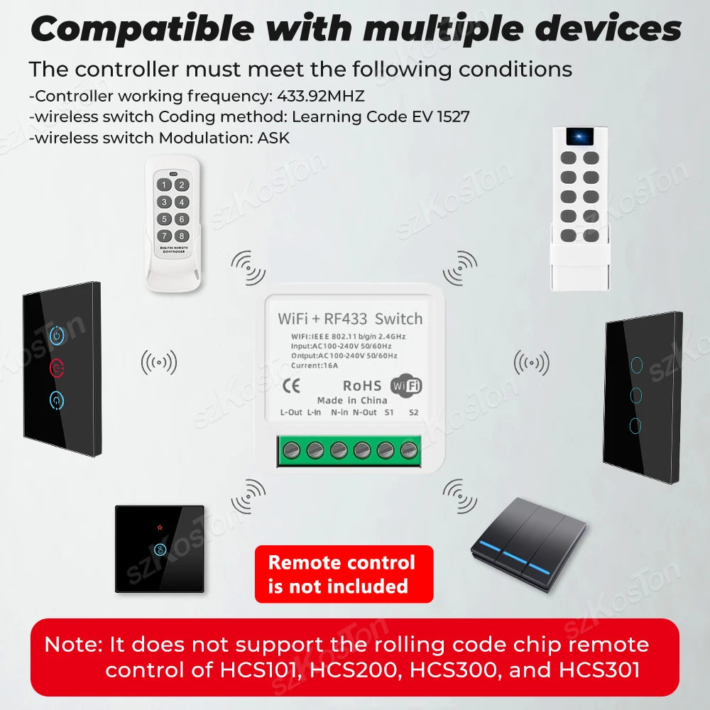 RF433 WiFi Smart Switch Tuya 16A Home Mini Relais Empfänger DIY Licht Schalter Automatisierung Controller Stimme Funktioniert mit Alexa Google.