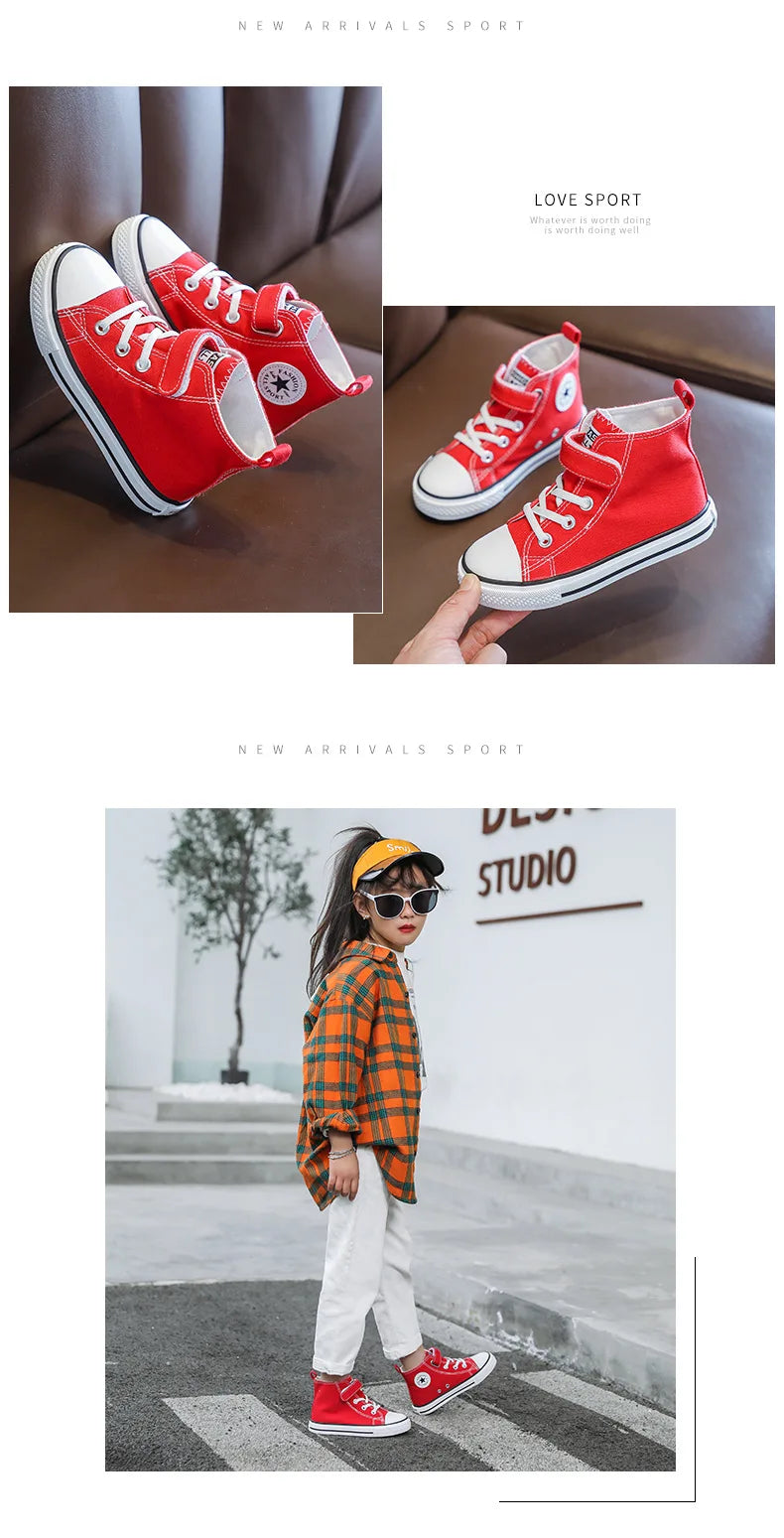 Children Canvas Shoes High-Top Boys and Girls Shoes White Board Shoes Small White Shoes New Kindergarten Baby Cloth Shoes.