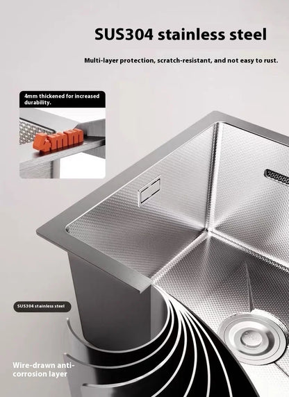 Stainless Steel Kitchen Sink Rice Grain Embossing Scratch and Abrasion Resistant Antifouling Large Single Slot Wash Dish Basin