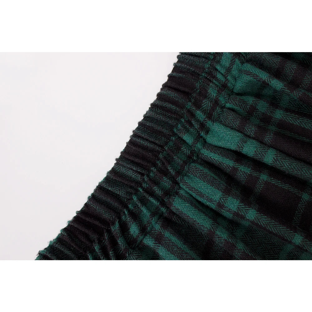 SISHION 2025 Autumn New A Line Swing Buttons Long Midi Vintage Skirt SS0037 Red Green High Waist Plaid Skirts for Women Jupe.