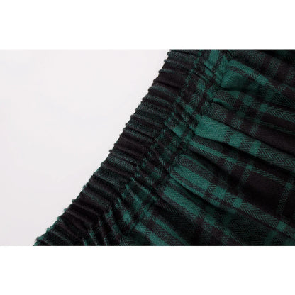 SISHION 2025 Autumn New A Line Swing Buttons Long Midi Vintage Skirt SS0037 Red Green High Waist Plaid Skirts for Women Jupe.