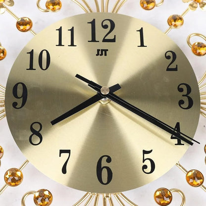 3D-Digital-Wanduhr, Quarz, moderne Blume, Diamant-Dekoration, analoge Uhr, Metalluhr für Wohnzimmer, Schlafzimmer, Gold