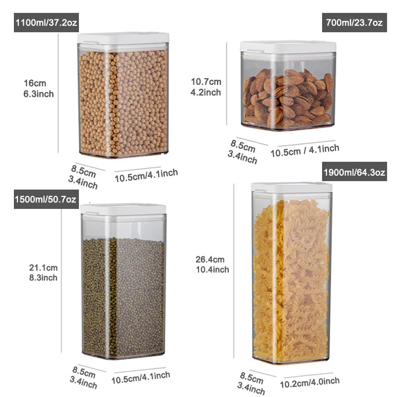 Kitchen Storage Pots, Food Storage Box for Rice Cereal,Pasta,Snacks, Food containers, Flip & Sealed & leak-proof.