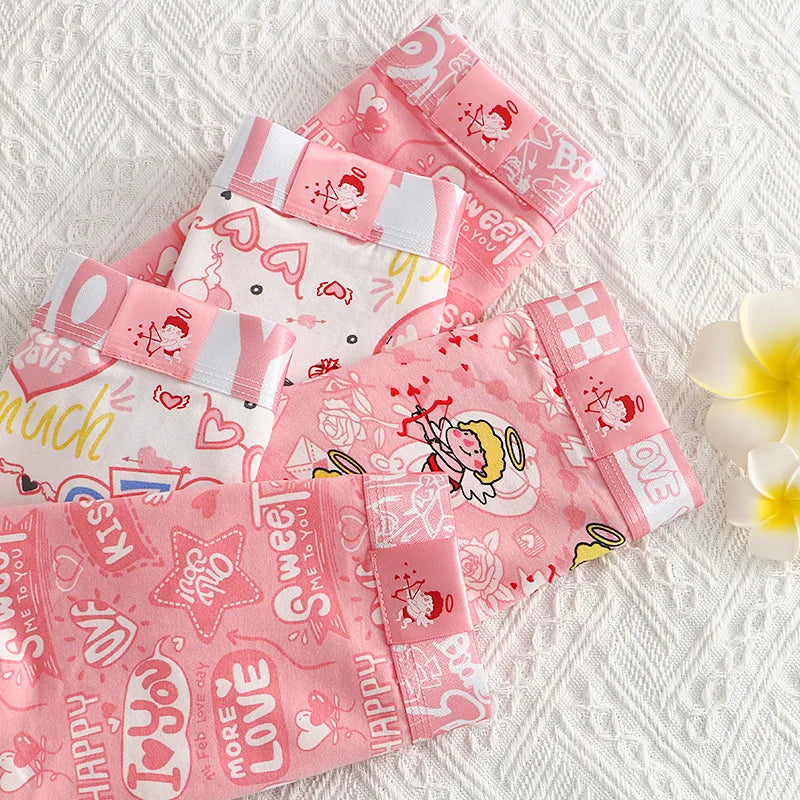 40S Cotton Women Panties Cartoon Shorts Sports Boxer Breathable Summer Sexy Underwear Mid-Waist Boyshort Female Student Pants.