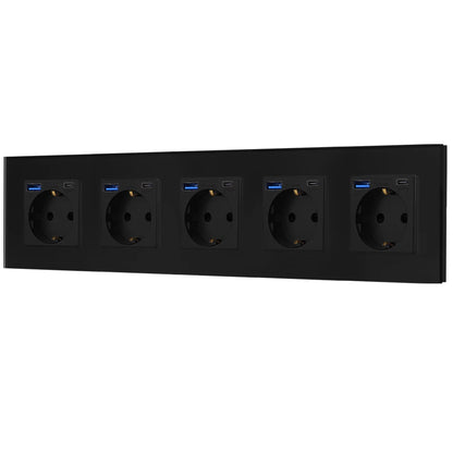 Bingoelec Wandsteckdose, Touch-Lichtschalter mit USB, 20 W, Typ C, Schnellladesteckdose, Glasscheibe, EU-Standard-Steckdosen.