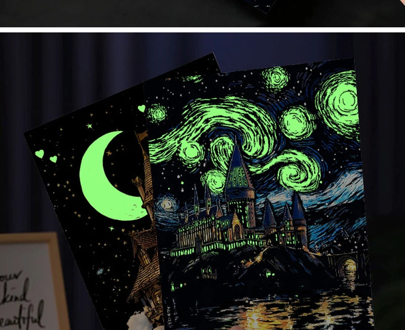 4PCS Glow in Dark Scratch Paper Animals Cards Magic Painting Art with Stylus Stress Relief Drawing Toy DIY Craft Kids Adult Gift.