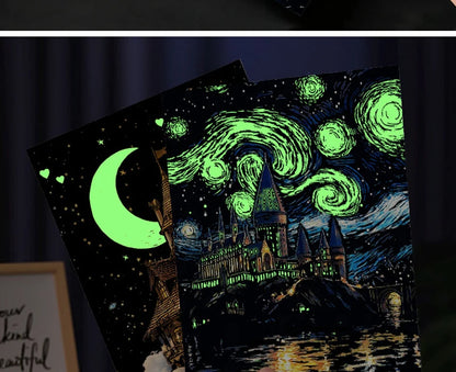 4PCS Glow in Dark Scratch Paper Animals Cards Magic Painting Art with Stylus Stress Relief Drawing Toy DIY Craft Kids Adult Gift.