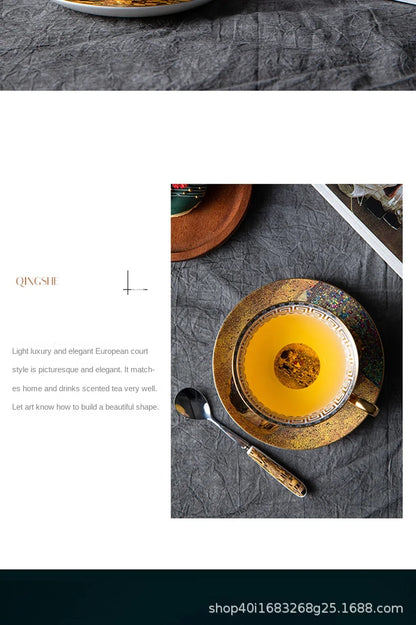 European Coffee Set Bone China Coffee Cup And Saucer Set Retro Luxury Porcelain Cup For Birthday Gift Couple Set With Gift Box.