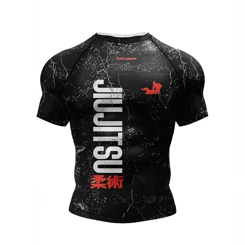 New Jiu Jitsu Rashguard MMA T-shirt +Pants For Men 4PCS/Set Brazilian Grappling Bjj Boxing Rash Guard Sport Clothing Gym Shorts.