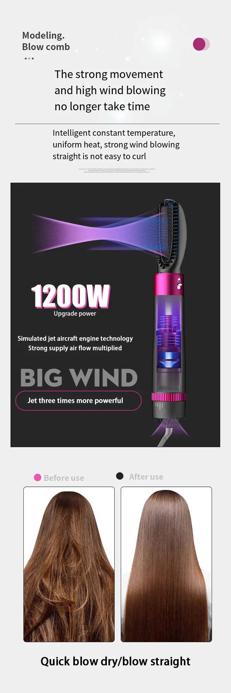 HOMEFISH 5 in 1 Hair Dryer Brush Hot Air Brush & Volumizer Styler Set with Interchangeable Brush Head Negative Ionic Blow Dryer.