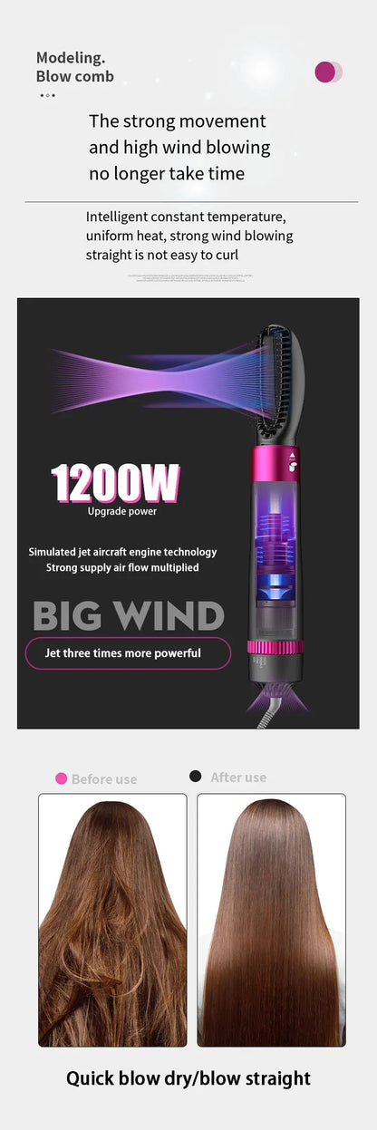 HOMEFISH 5 in 1 Hair Dryer Brush Hot Air Brush & Volumizer Styler Set with Interchangeable Brush Head Negative Ionic Blow Dryer.