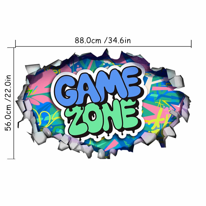 Larger Game Poster 3D Wall Hole Art Cool Gamer Zone Gamepad Vinyl Mural Stickers Home Decoration for Kids Bedroom Gaming Rooms.